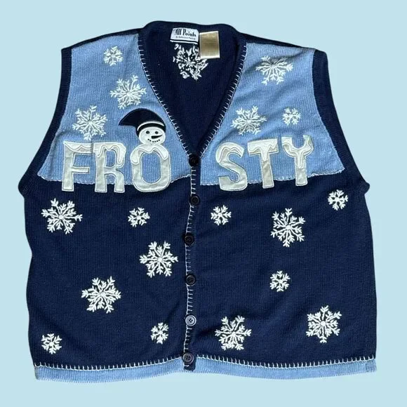 All Points Frosty Snowman Snowflake Knit Christmas Vest 18W/20W Plus Size - Picture 1 of 7